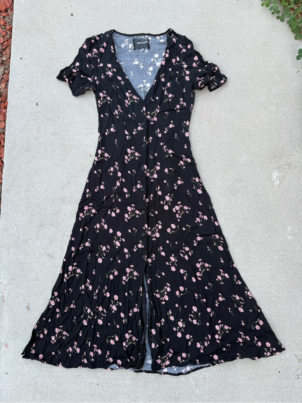 Reformation Locklin Midi Dress Black & Pink Floral Cottagecore Size 4